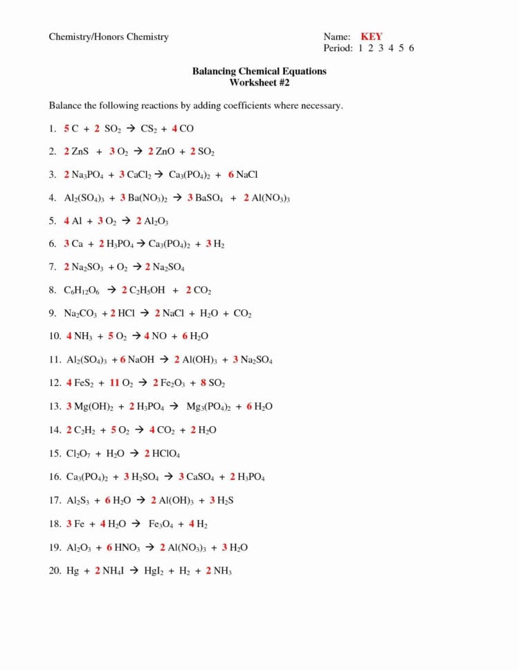 Section 111 Describing Chemical Reactions Worksheet Answers