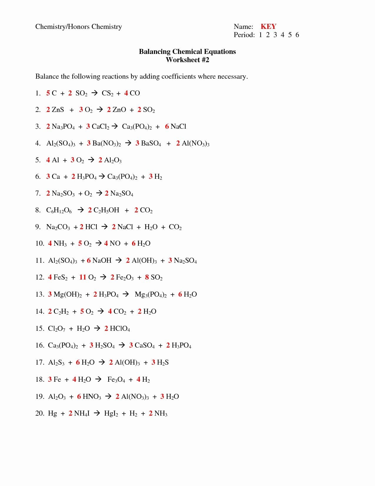 Section 111 Describing Chemical Reactions Worksheet Answers