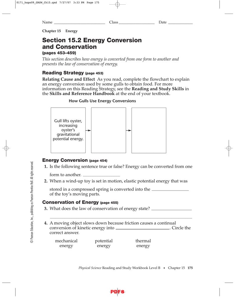 Section 152 Energy Conversion And Conservation Worksheet