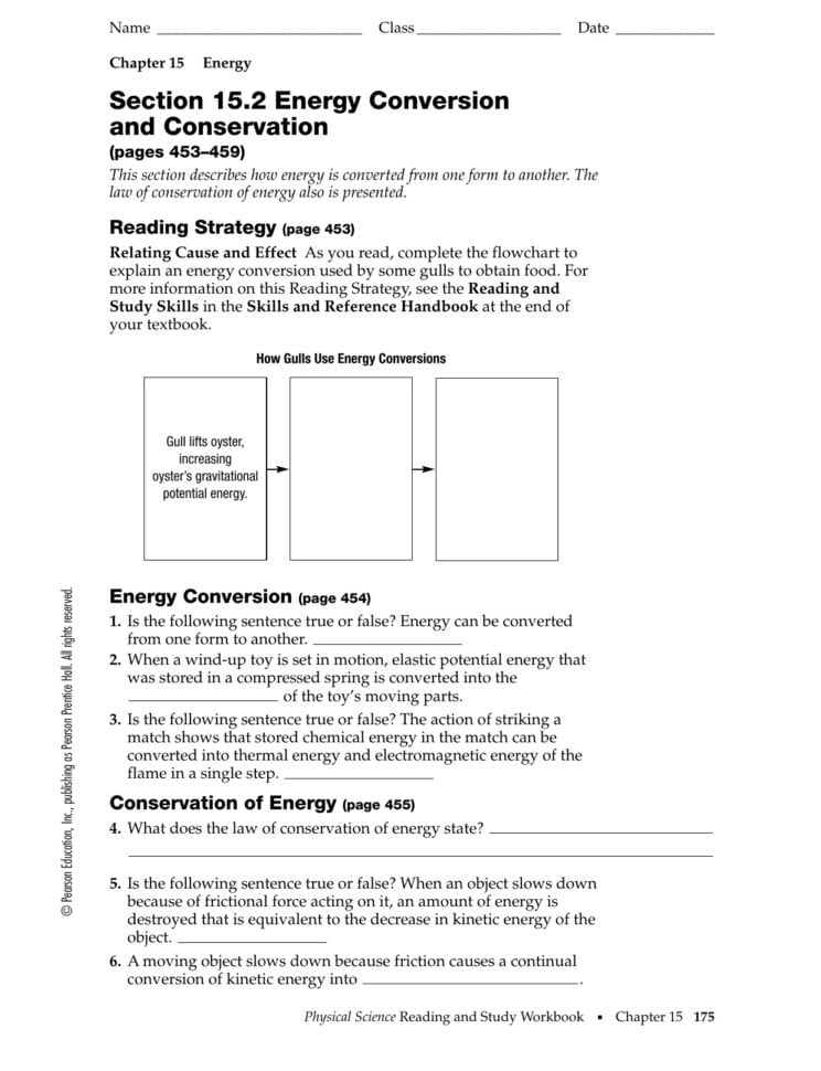Section 152 Energy Conversion And Conservation Worksheet