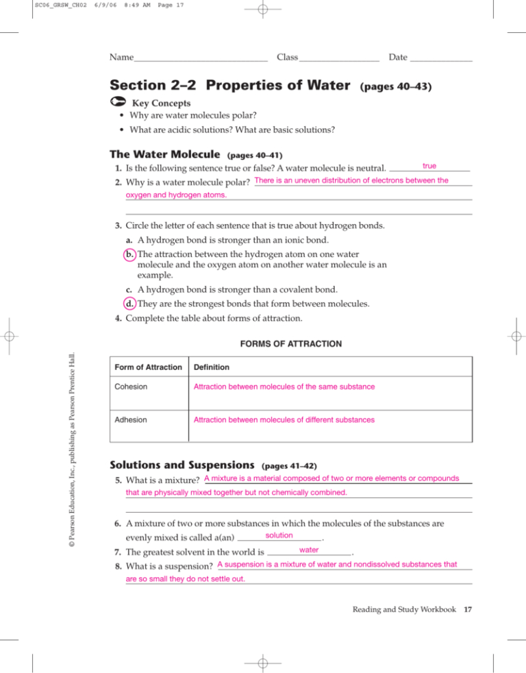 2 2 Properties Of Water Worksheet Answers — db-excel.com