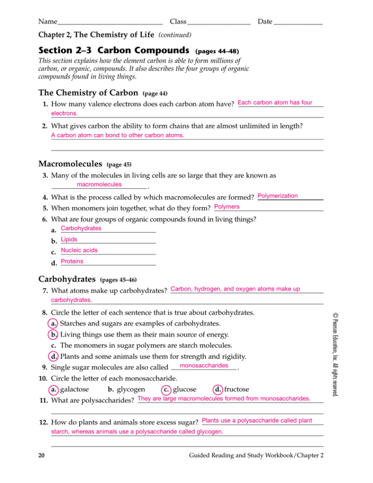 Section 2–3 Carbon Compounds Pages 44–48