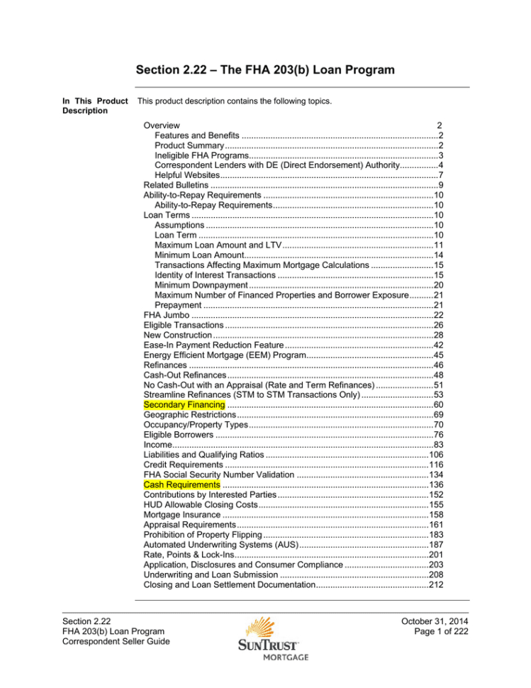 Section 222 The Fha 203B Loan Program  1031  Stm