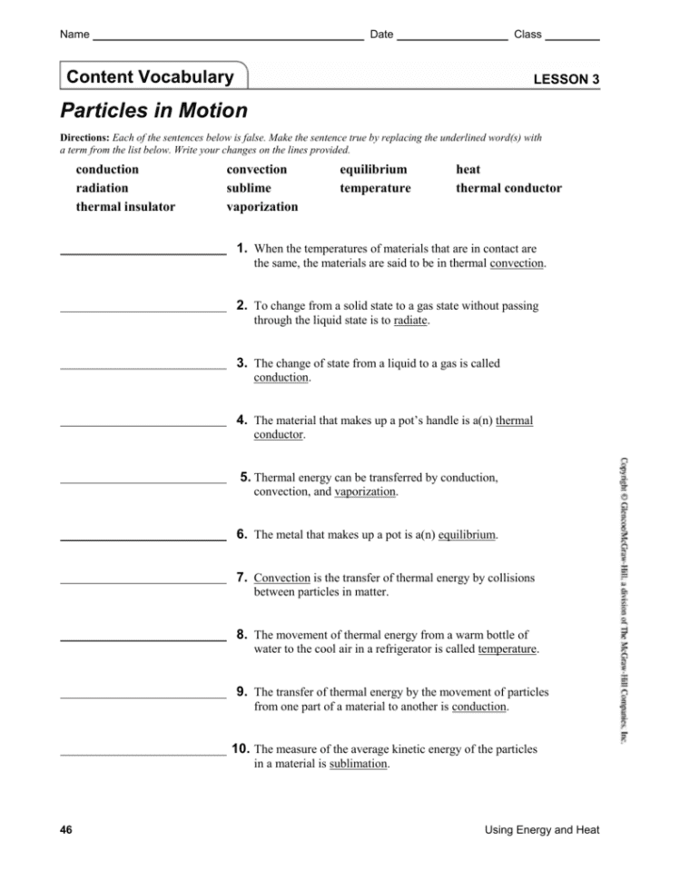 Section 3 Using Heat Worksheet Answers Math Worksheets