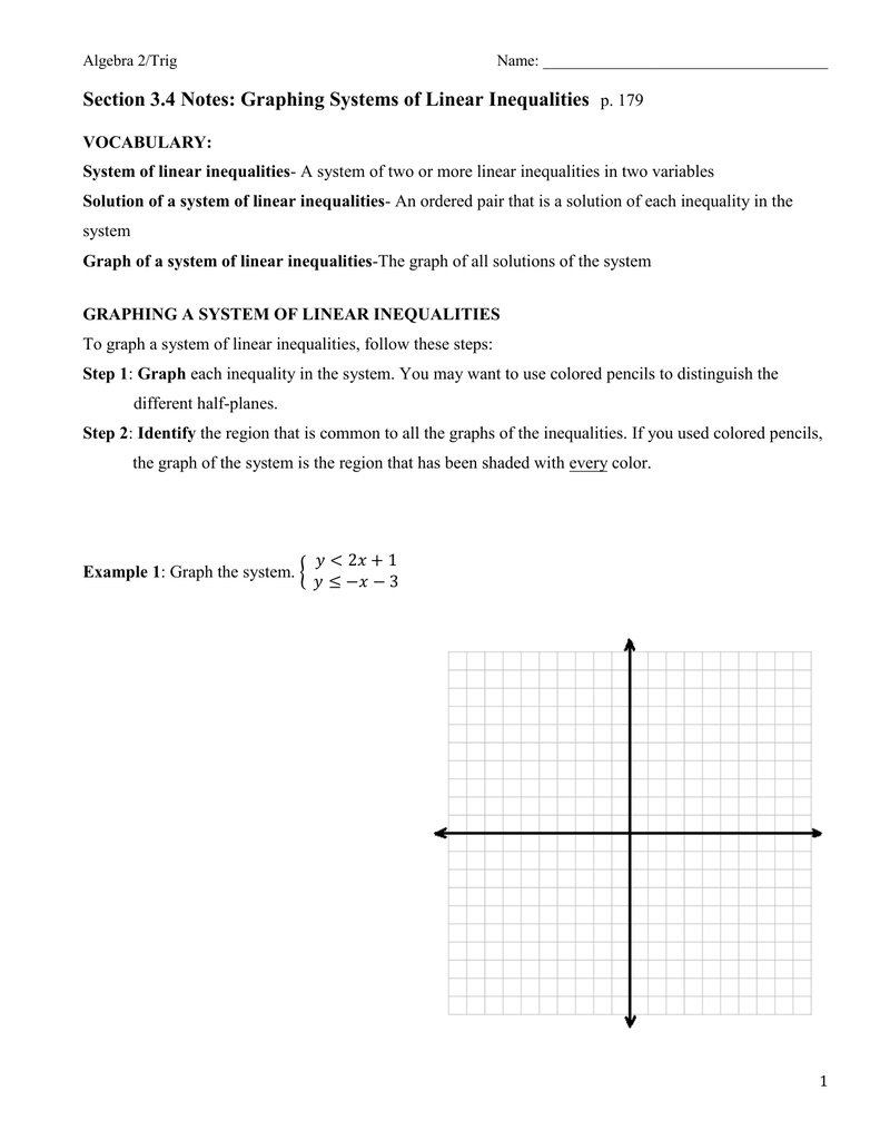 Section 34 Notes Graphing Systems Of Linear Inequalities