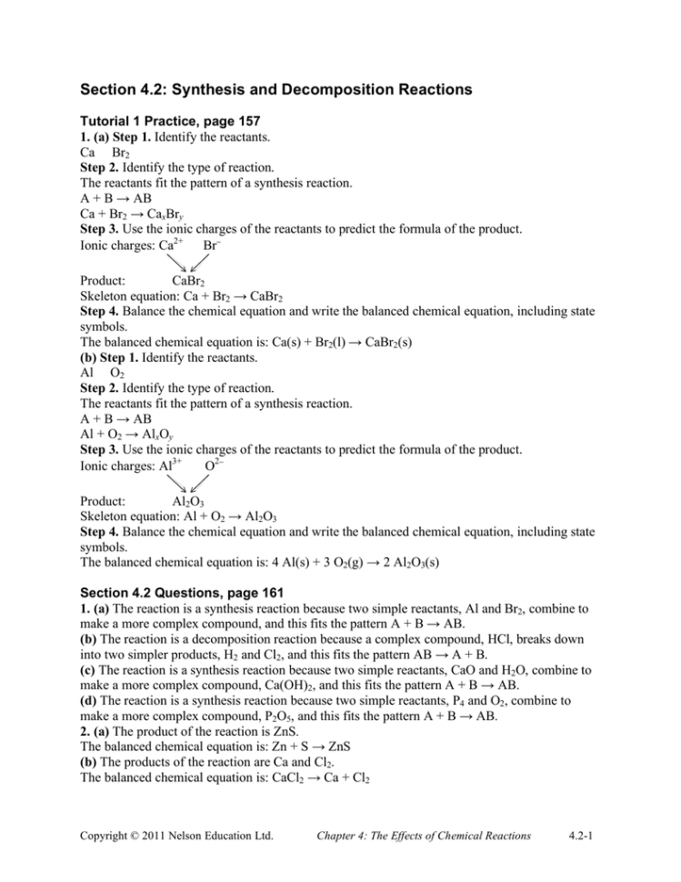 Section 42 Synthesis And Decomposition Reactions