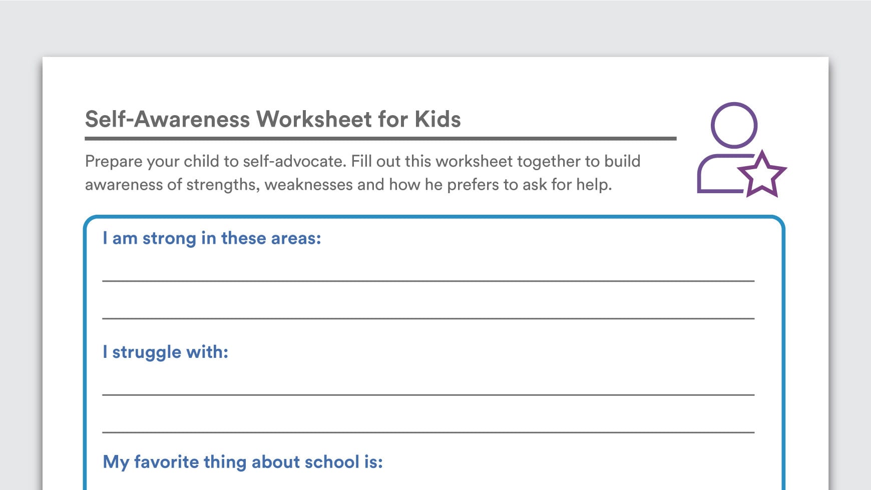 Self Areness Worksheets For Kids
