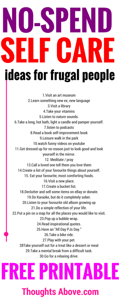 Self Care Printable And Worksheet  Thoughts Above