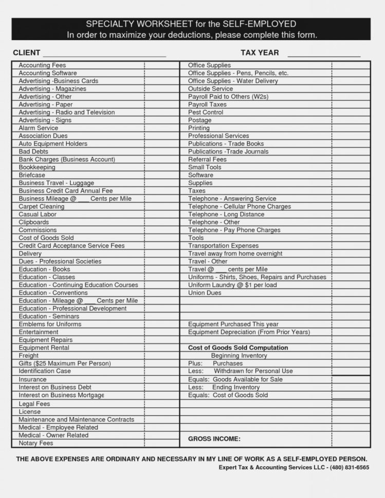 Self Employed Tax Deductions Worksheet Author's Purpose