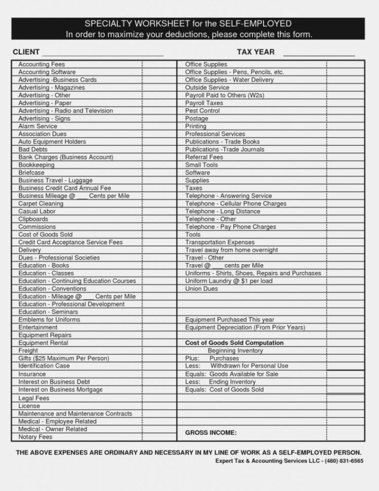 Self Employed Tax Deductions Worksheet — db-excel.com