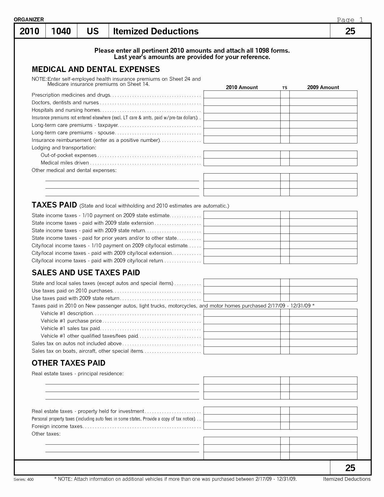 Self Employed Tax Deductions Worksheet
