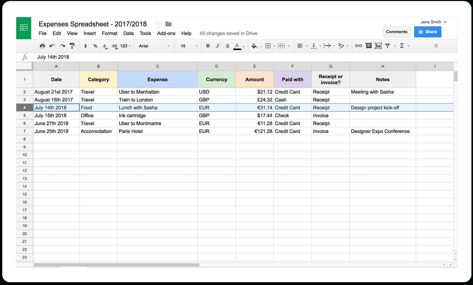 Selfemployed Expenses Spreadsheet