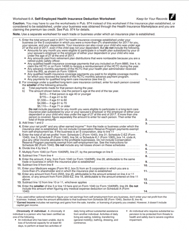 Self Employed Health Insurance Deduction Worksheet — db-excel.com