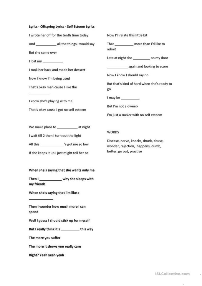 Selfesteem  English Esl Worksheets