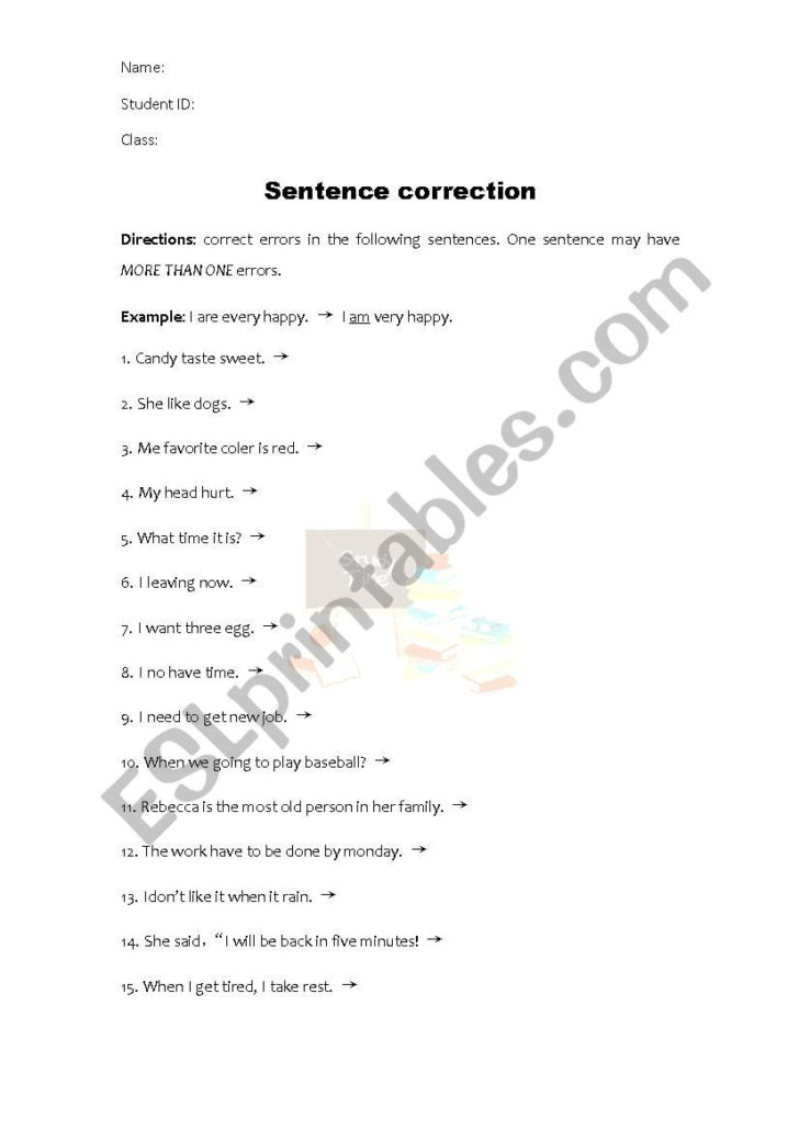 Sentence Correction Worksheets
