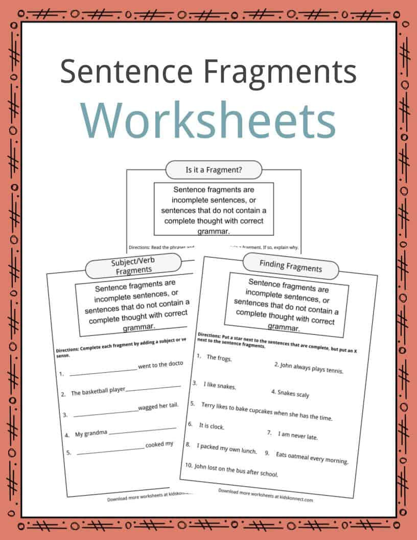 Sentence Fragments Worksheets   Definition For Kids