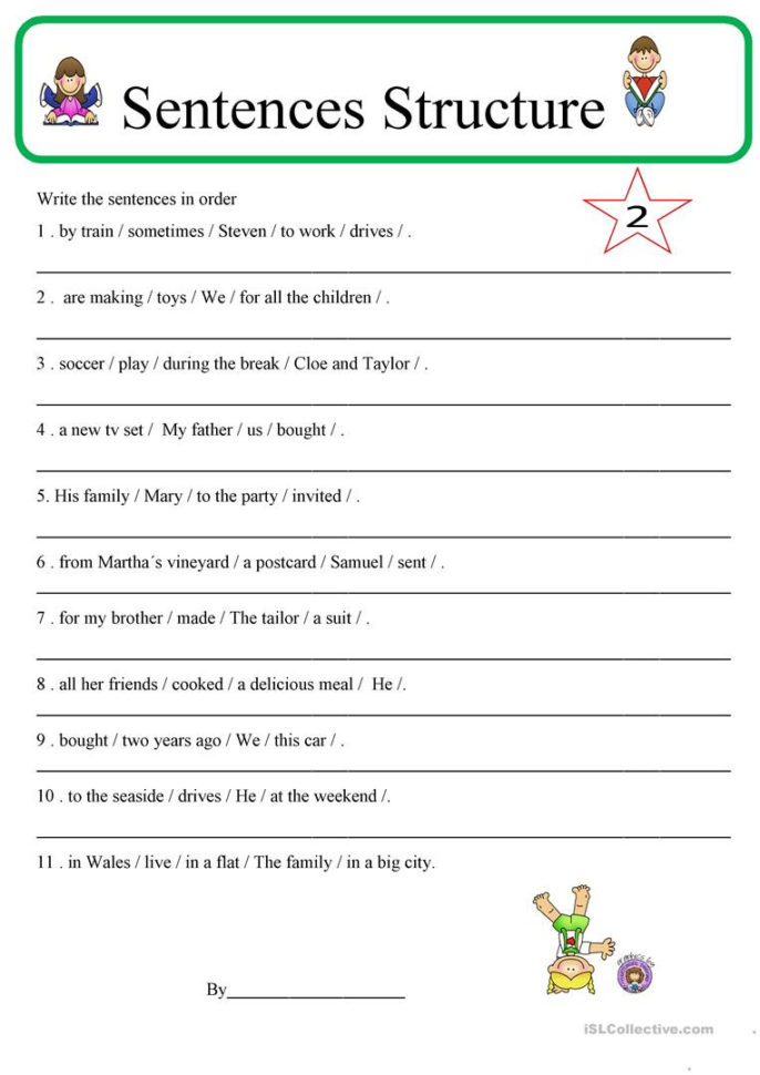 Sentence Structure 2  English Esl Worksheets