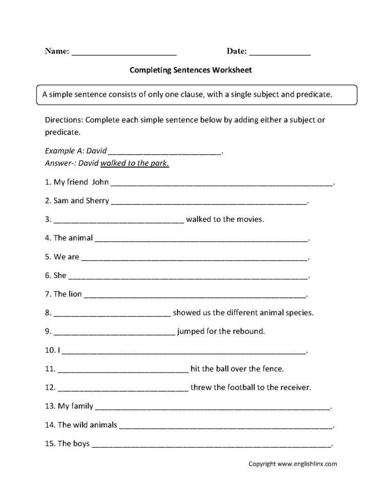 Sentence Structure Worksheets  Sentence Building Worksheets