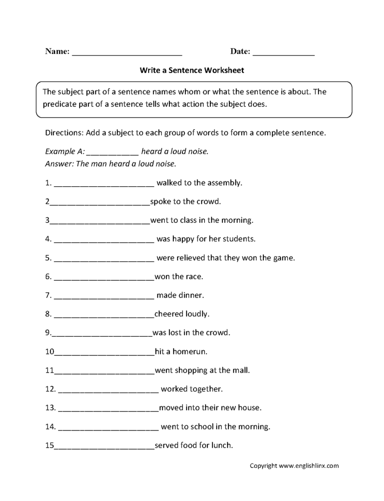 Sentence Building Worksheets For Kindergarten — db-excel.com