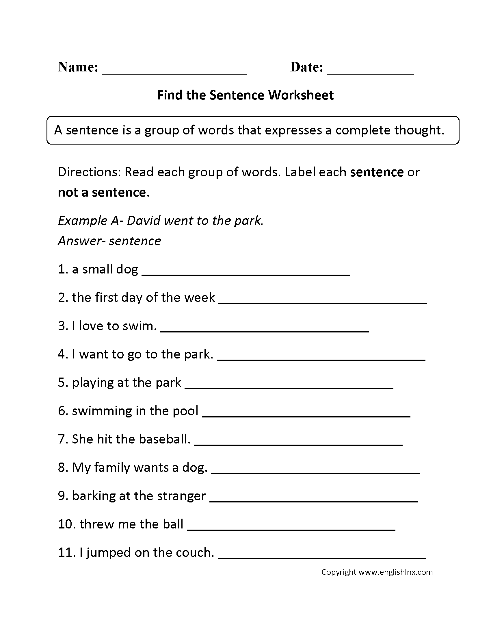 Sentence Construction Esl Worksheet