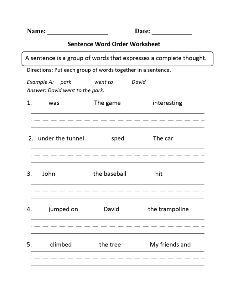 1st Grade Sentence Building Worksheets