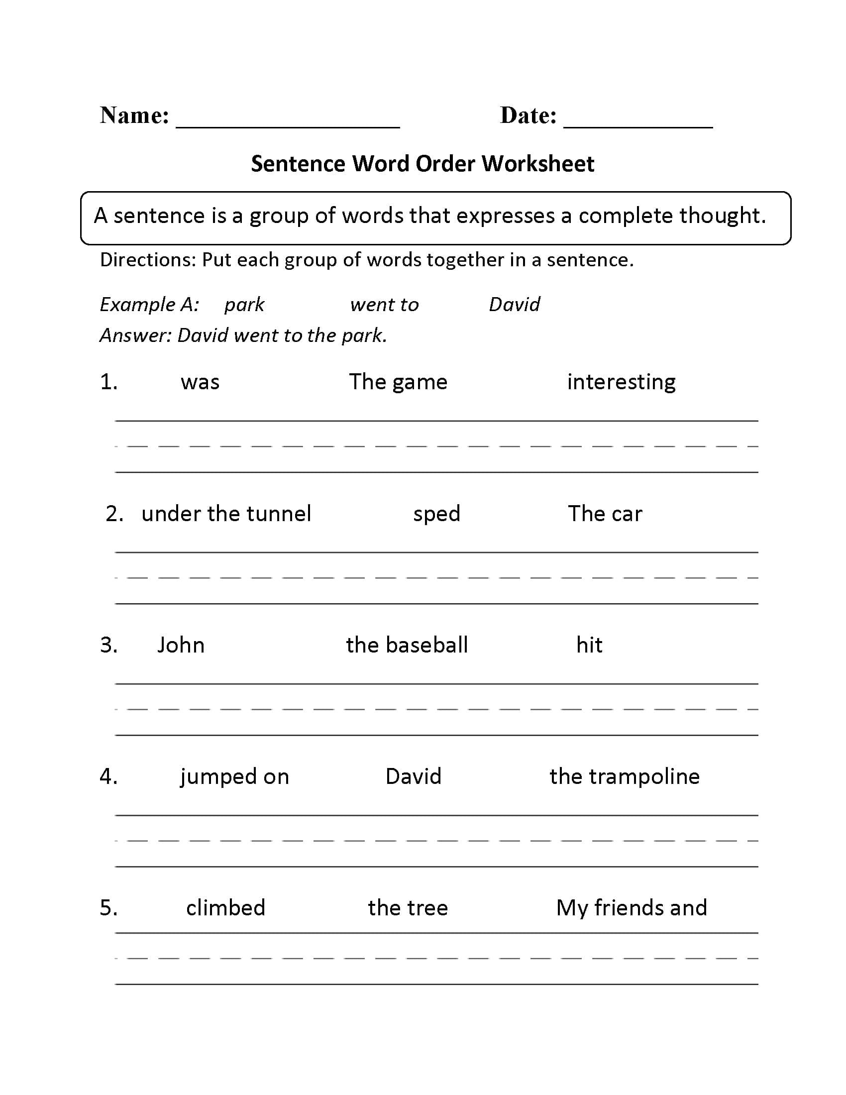 Sentence Structure Worksheets  Sentence Building Worksheets