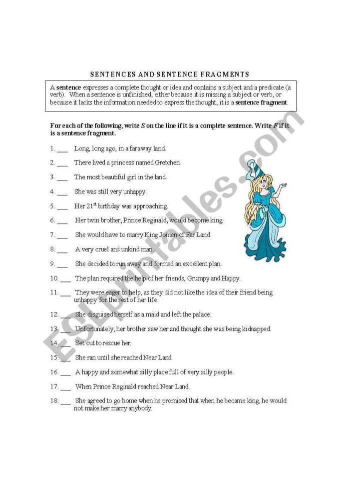 Sentences And Sentence Fragments  Esl Worksheetqassas09