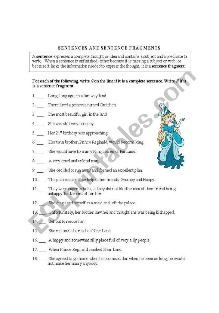 Sentence And Fragment Worksheet