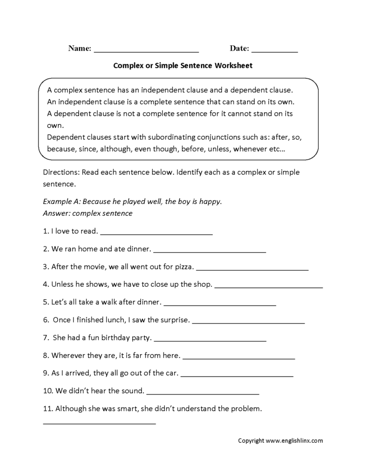 Simple Compound And Complex Sentences Worksheet Pdf With Answers — db