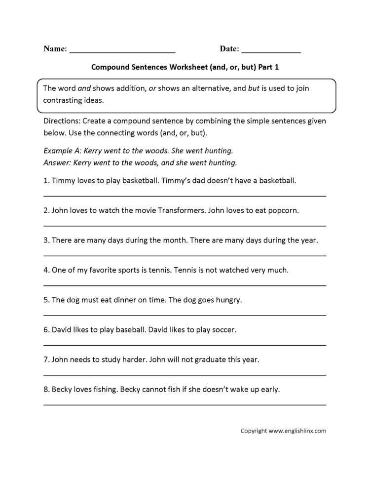 Sentences Worksheets  Compound Sentences Worksheets