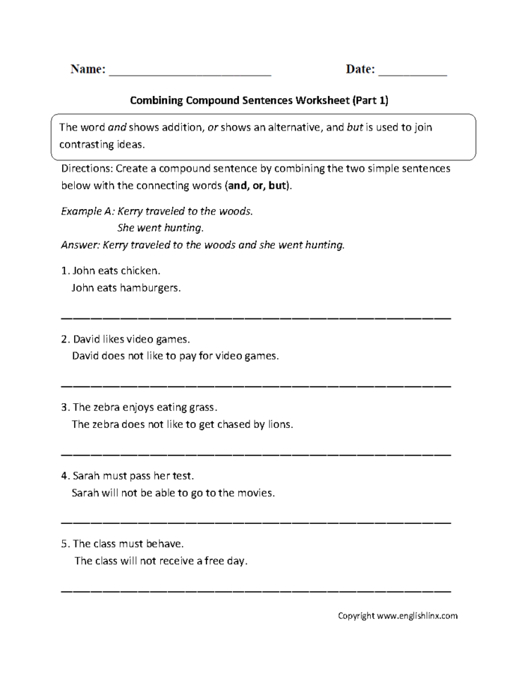 Sentences Worksheets  Compound Sentences Worksheets