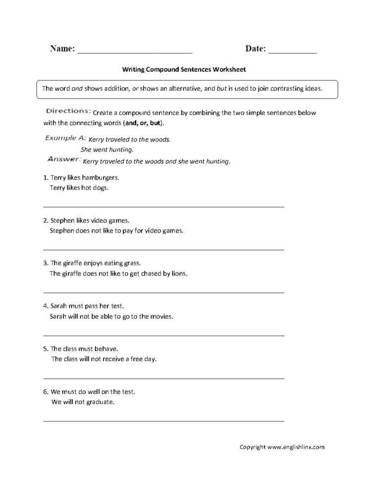 Sentences Worksheets  Compound Sentences Worksheets