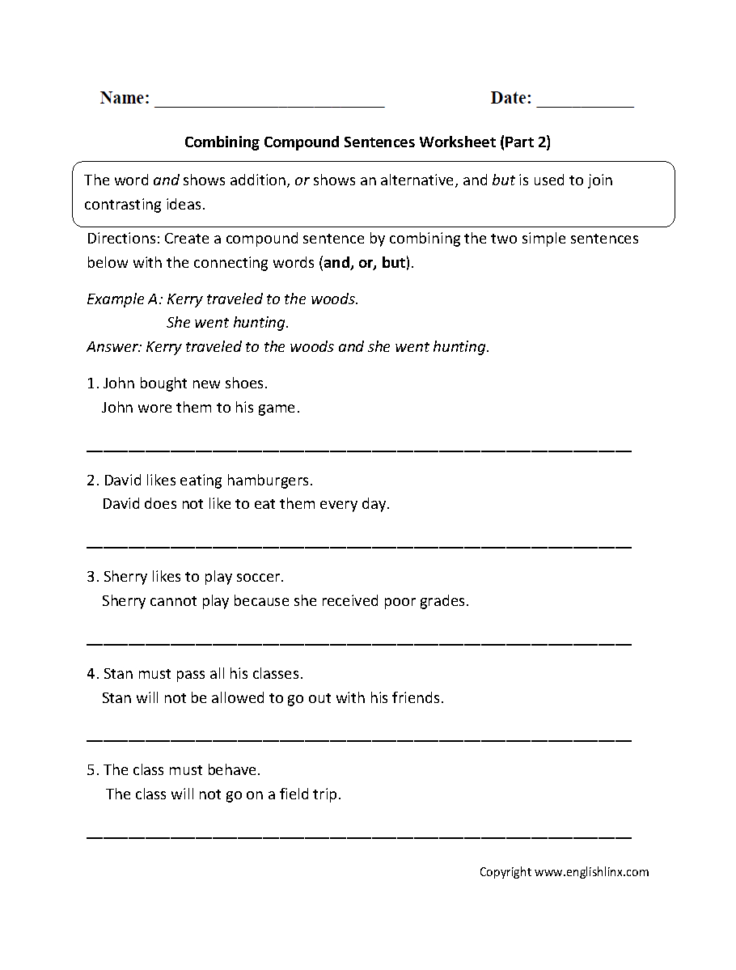 Sentences Worksheets  Compound Sentences Worksheets