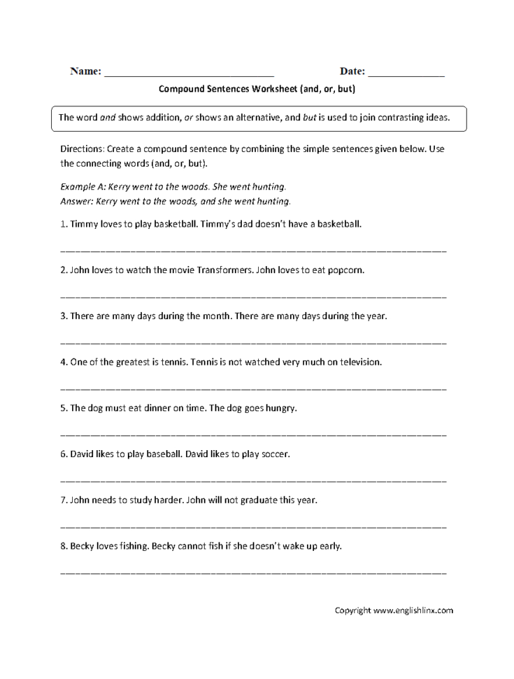 Sentences Worksheets  Compound Sentences Worksheets