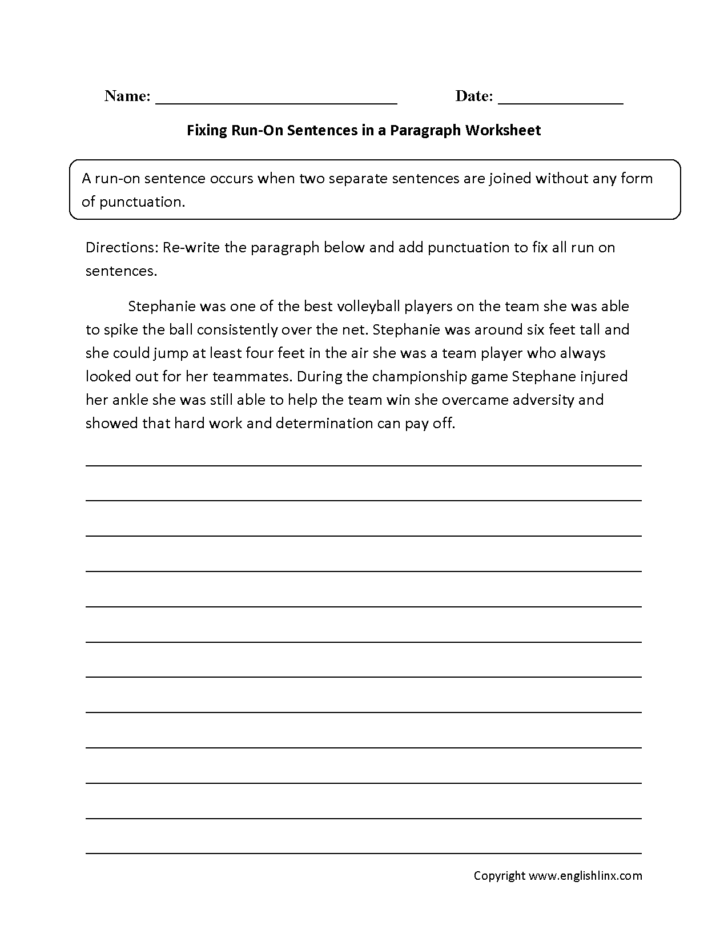 Run On Sentence Worksheet Key