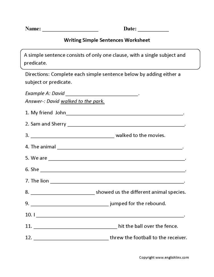 Simple Sentences Worksheet — Db-excel.com