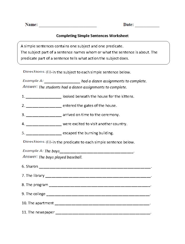 Sentences Worksheets  Simple Sentences Worksheets Sentences Worksheets  Simple Sentences Worksheets