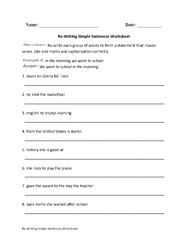 Free Printable Sentence Writing Worksheets