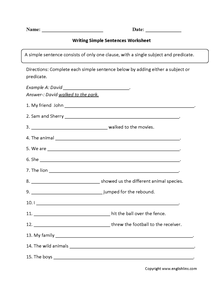 Sentences Worksheets  Simple Sentences Worksheets