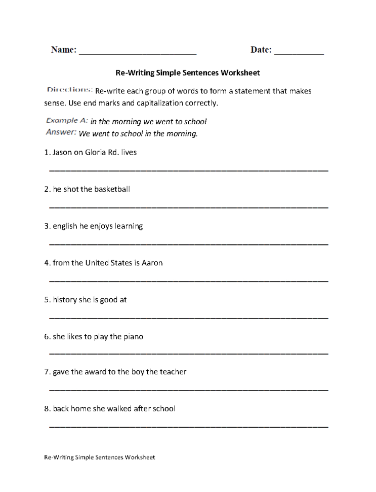 Simple Sentences Worksheets For Preschoolers