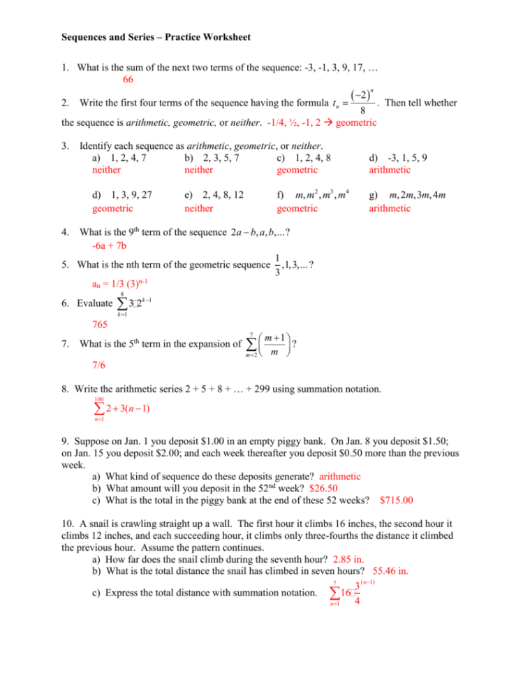 Arithmetic Sequence Practice Worksheet | db-excel.com