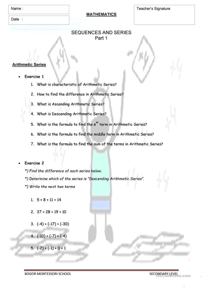 Sequences And Series Worksheet  Free Esl Printable