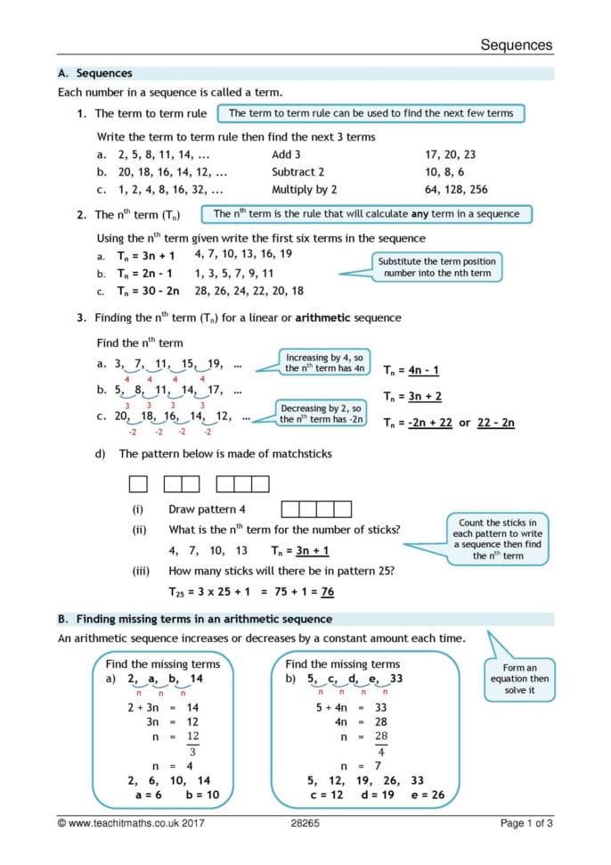 Sequences Review Sheet