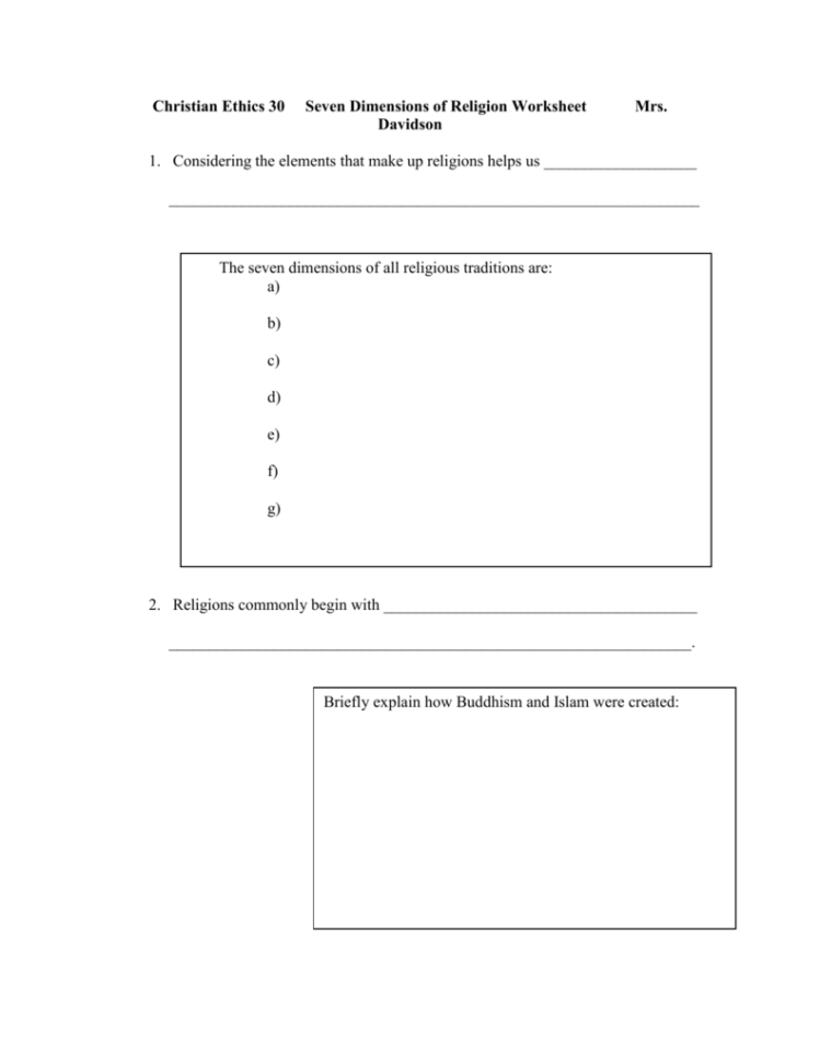 Seven Dimensions Of Religion Worksheet