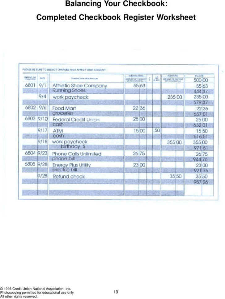 Checkbook Register Worksheet 1 Answers