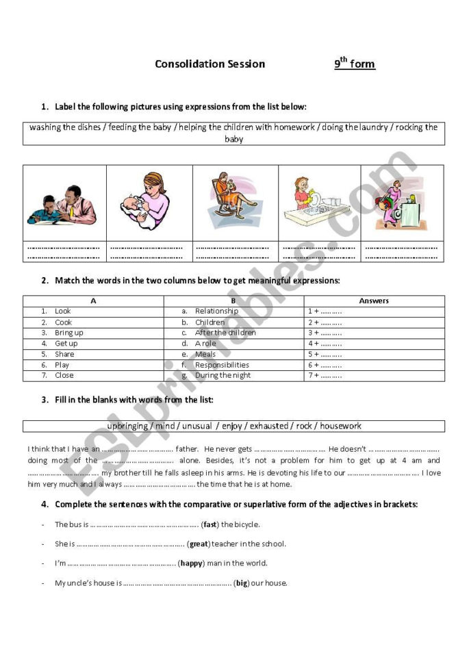 Sharing Family Responsibilities 9Th Form Worksheet  Esl