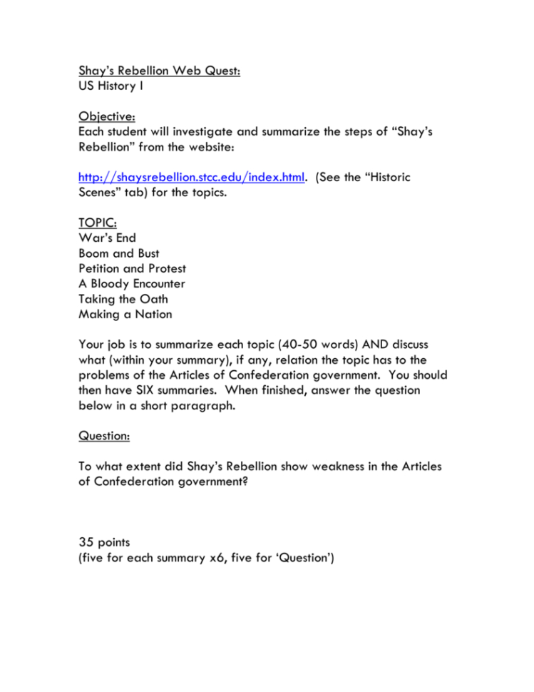 Shay's Rebellion Web Quest