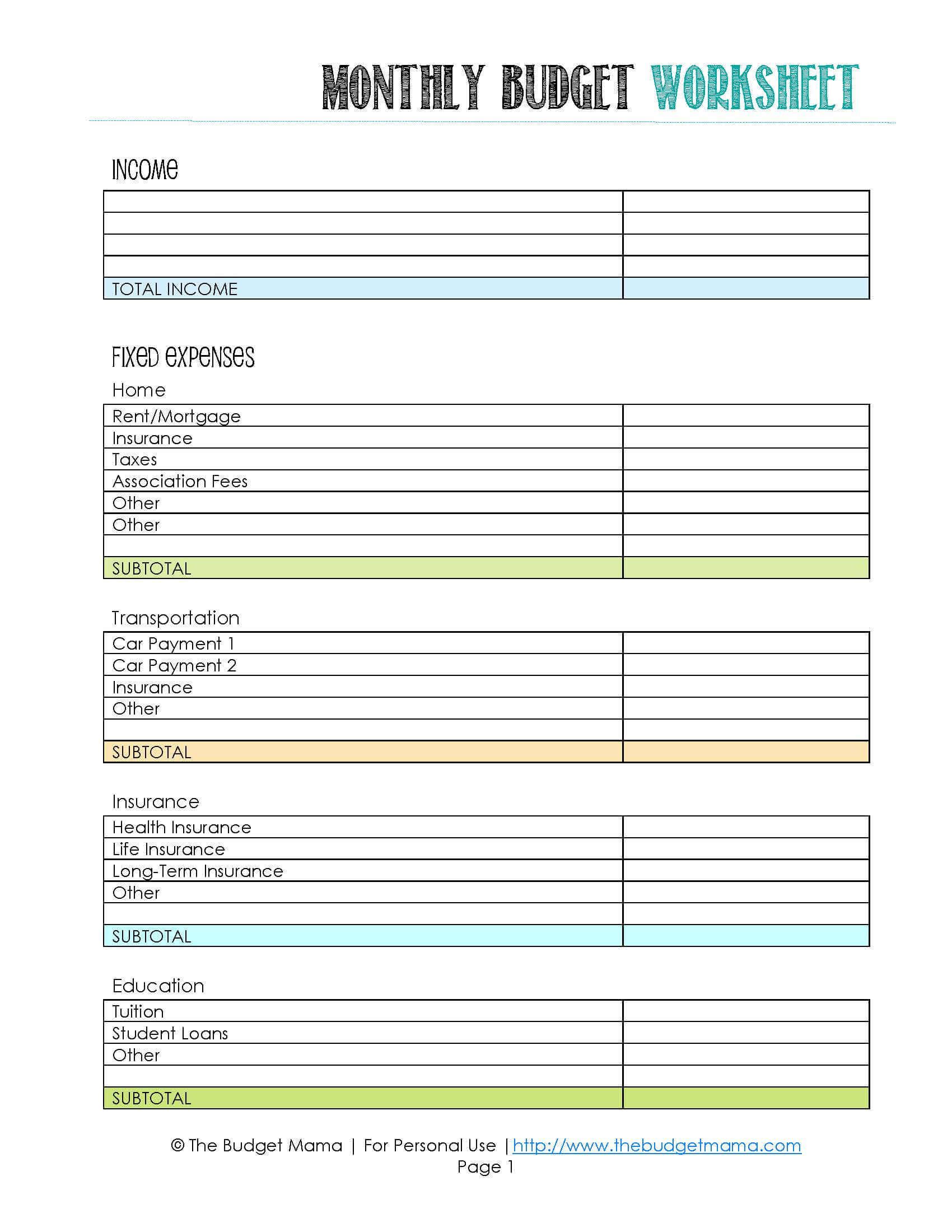 personal budget worksheet spreadsheet excel