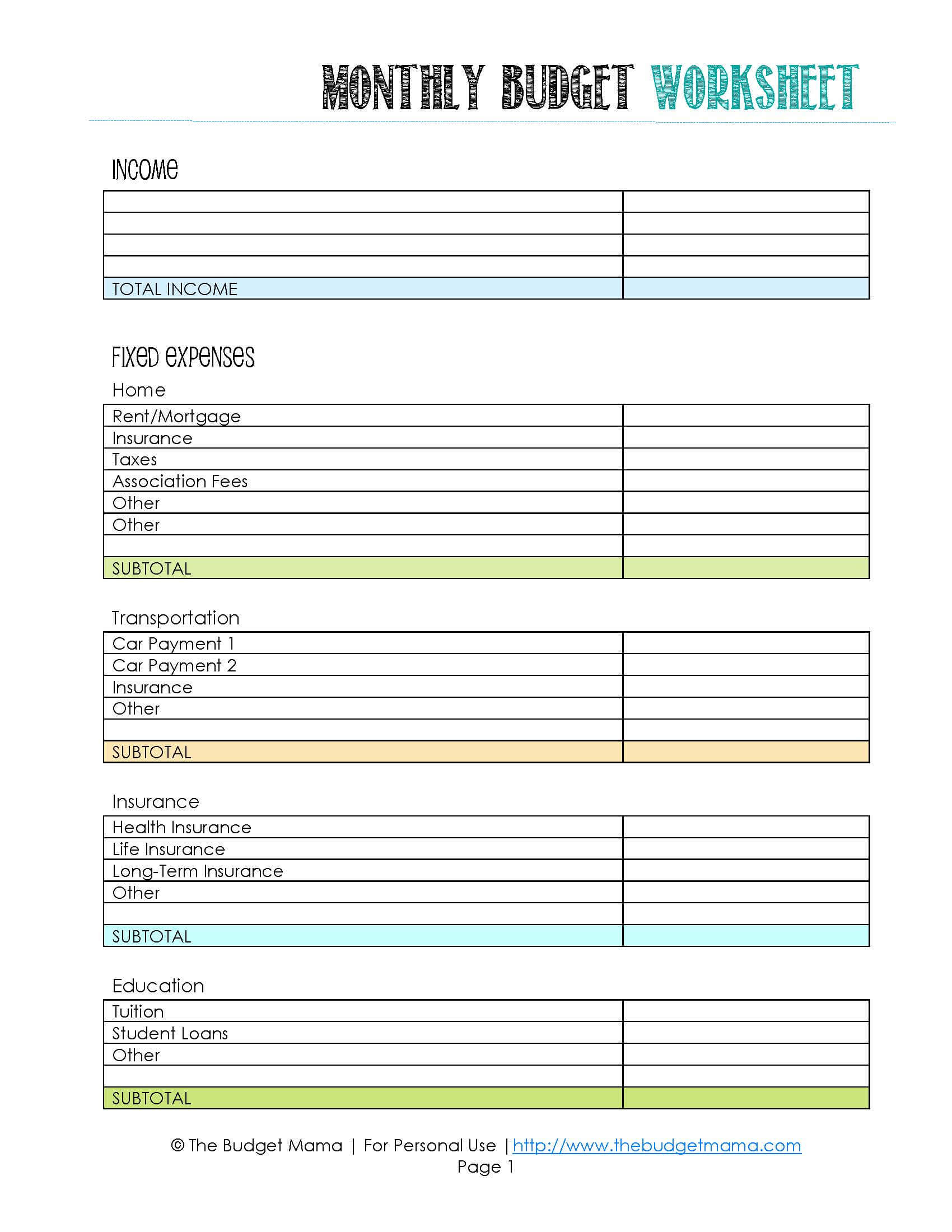 excel household budget worksheet