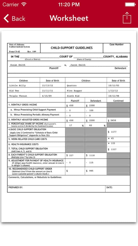 Shington State Child Support Worksheet   Worksheet